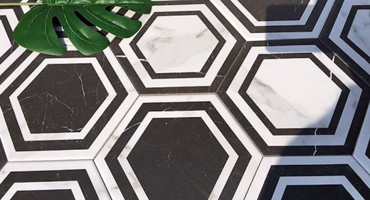Hexagon pattern tiles Black & White Marble