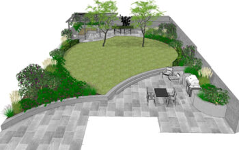 ออกแบบและจัดสวนพร้อมพื้นที่นั่งเล่น แนวร่วมสมัย