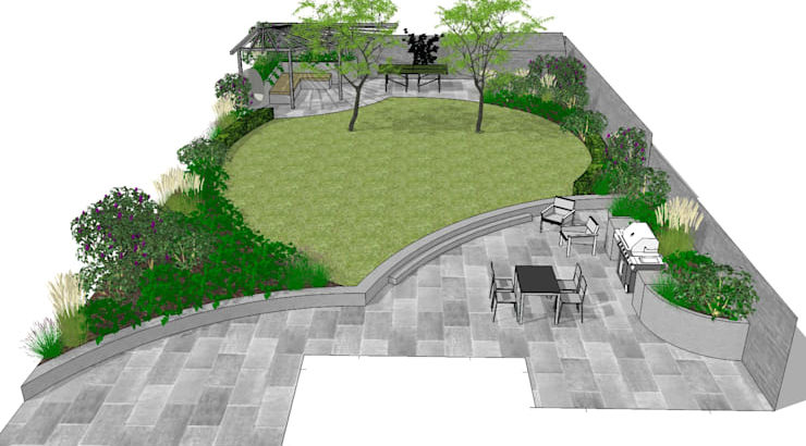 ออกแบบและจัดสวนพร้อมพื้นที่นั่งเล่น แนวร่วมสมัย