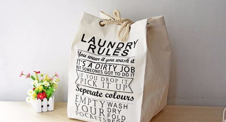 ถุงใส่ผ้า Laundry Rules สีขาว (BX09)